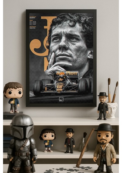 Ayrton Senna Siyah Ahşap Çerçeveli Poster, Dekoratif Formula 1 Duvar Tablosu