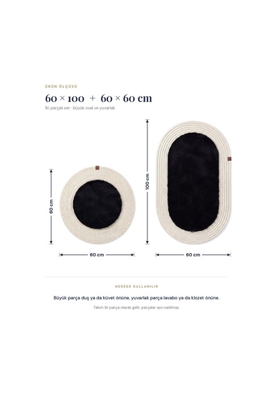 Banyo Paspası Takımı 60x100+60x60 Cm Düz Siyah & Krem Siyah - Krem