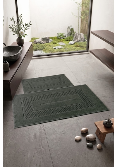 Cotton Box Aura Jakarlı Kaymaz Taban Pamuklu Paspas Seti Frame Antrasit 60x90+40x60