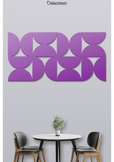 Minimalist Ritim Dekoratif Geometrik Desenli Metal Duvar Tablosu - Metal Duvar Sanatı - Mor - 30 X 15 Cm