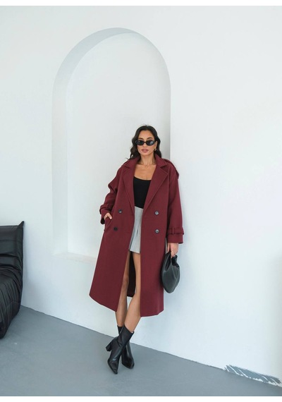 Zeynep Öykü Style Kadın Ovirseze Kaşe Kaban Bordo