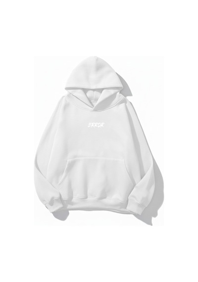 Uyguntarz Unisex Yumuşak Dokulu Error Baskılı Tasarım Oversize 3 İplik Hoodie Sweatshirt beyaz