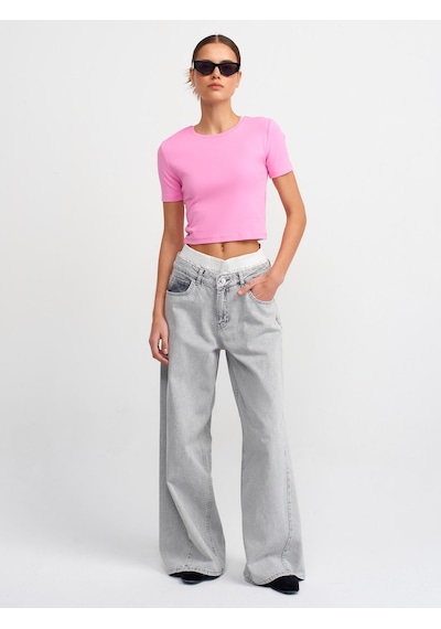 Dilvin Crop T-shirt 101a30124 Pembe