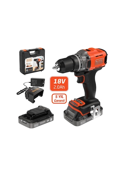 Black+Decker BCD382D2XK 18 V 2.0 Ah Çift Akülü Delme Vidalama