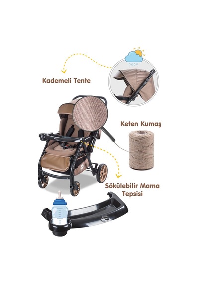 Baby Care Bebek Arabası - Bc-500 Combo Maxi Pro - Çift Yönlü Katlanır Bebek Arabası Kahve
