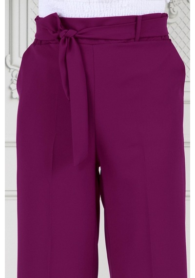 Sevitli Beli Bağlamalı Bol Paça Pantolon-mürdüm-3669-mürdüm Mürdüm