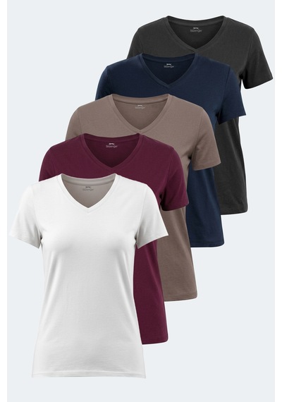 Slazenger Perıcas 5 Li Set Kadın Tişört Ekru - Siyah - Antrasit- Mürdü