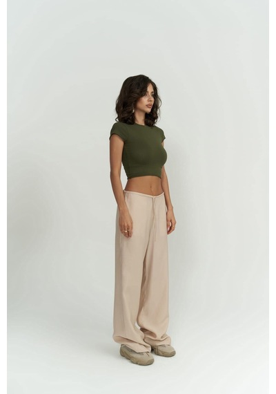 1604 - Mai Collection Toppin Haki Penye Crop Haki