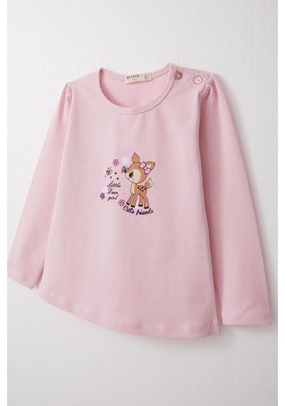Breeze Kız Bebek Uzun Kollu Tişört Sevimli Ceylancık Baskılı 9 Ay-3 Yaş, Pembe-pembe Pembe
