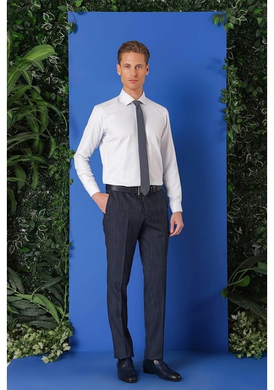Efor Gk 719 Slim Fit Dokulu Pamuklu Klasik Mavi Gömlek Mavi
