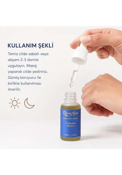 Dermaura C Vitamini Yüz Serumu 30ml Aydınlatıcı Leke Karşıtı Ve Nemlendirici Cilt Bakım Serumu