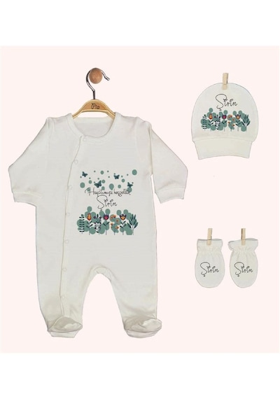 Pia Baby Gl 1943-02 İsme Özel Beşli Tulum Set Krem
