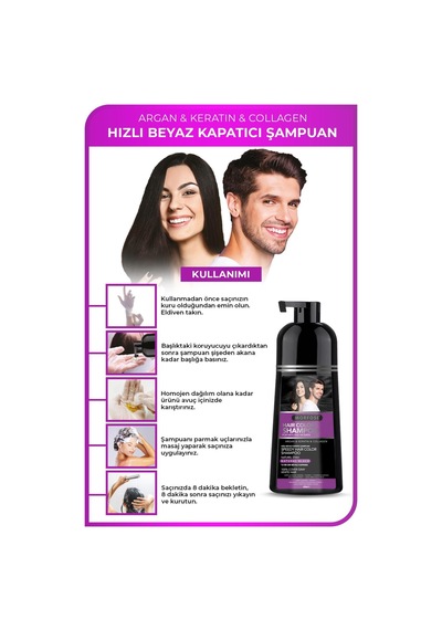 Hızlı Beyaz Ve Gri Kapatıcı Şampuan 420 Ml 2 Adet - Doğal Siyah, Argan, Keratin Ve Kolajen İçeren Tüm Saç Tipleri