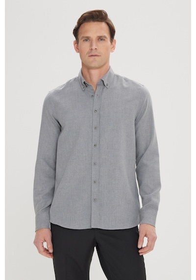 AC&Co / Altınyıldız Classics Erkek Acık Grı Slim Fit Dar Kesim Düğmeli Yaka Pamuklu Flanel Oduncu Gömlek Açık Gri
