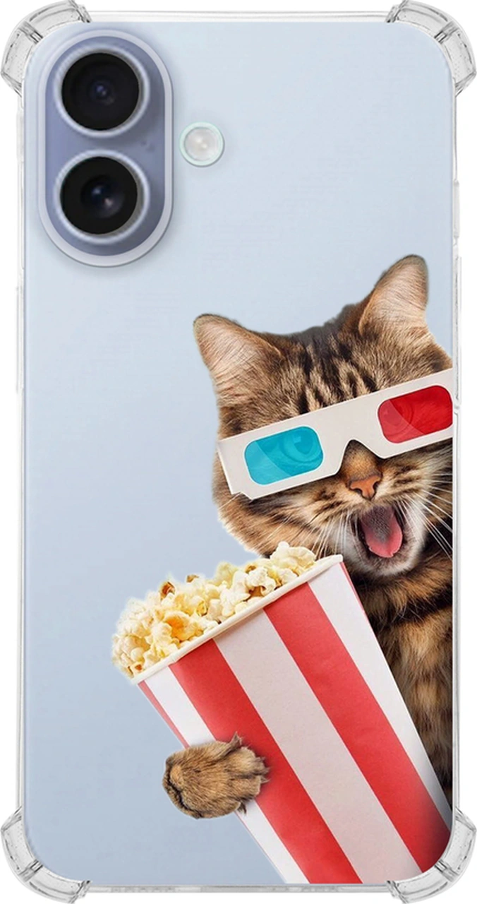 Apple Uyumlu iPhone 16 İle Kedi 1 Baskılı Köşe Korumalı Antişok Şeffaf Kılıf