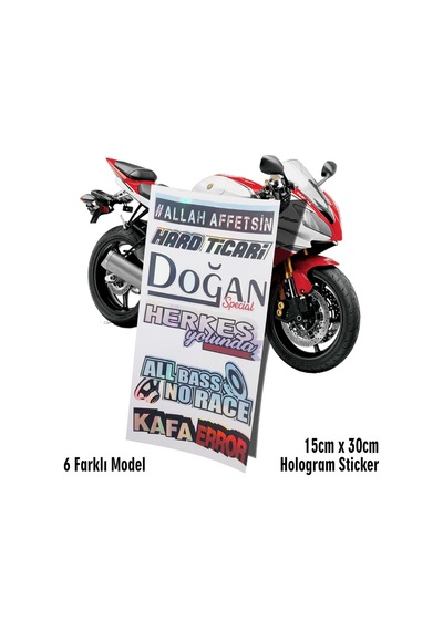 6lı Sticker Cam Yazıları Hologram - Motosiklet Kelebek Cam Uyumlu Sticker