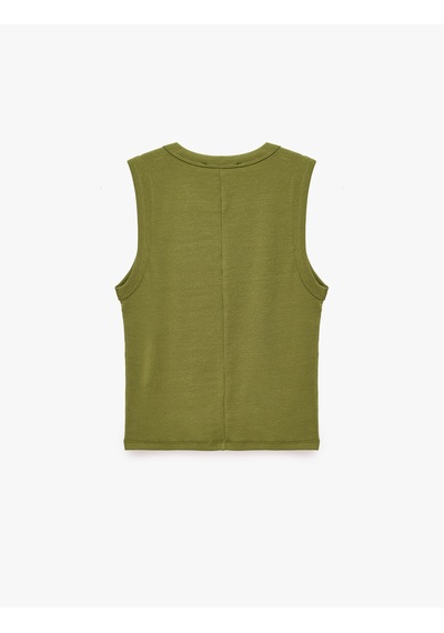Koton Pamuklu Kaşkorse Slim Fit Kolsuz Bisiklet Yaka Fitilli Atlet Yeşil 7wak10011ek