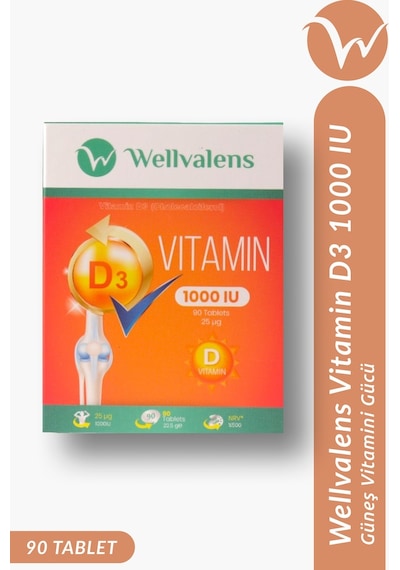 Wellvalens D3 Vitamini 1000 Iu Günlük D Vitamini Takviyesi 90 Tablet