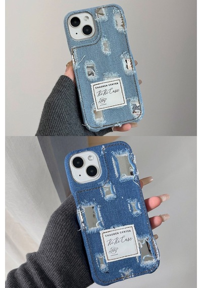 Apple Uyumlu iPhone Akfa 11 Jeans Serisi Denim Kot Desenli Premium Telefon Kılıfı Mavi