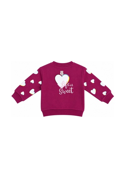 Haribo Kalp Desenli Life İs Sweet Baskılı Kız Çocuk Sweatshirt Mürdüm