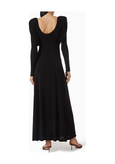 Eegen Studio Şık Diva Maxi Elbise - Puf Kollu, Derin U Yaka, Twinkle Knit Kumaş Siyah Kod 008666