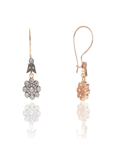 Söğütlü Silver Gümüş Rose Zirkon Taşlı Elmas Montürlü Çiçek Modeli Set Barcode Rose Gold - Rodyum
