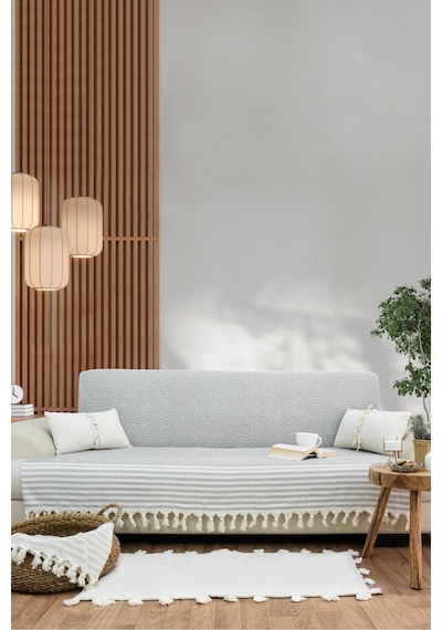 Reno Desen Dokuma %100 Pamuklu Çok Amaçlı Pike Koltuk Örtüsü 180x230 Gri