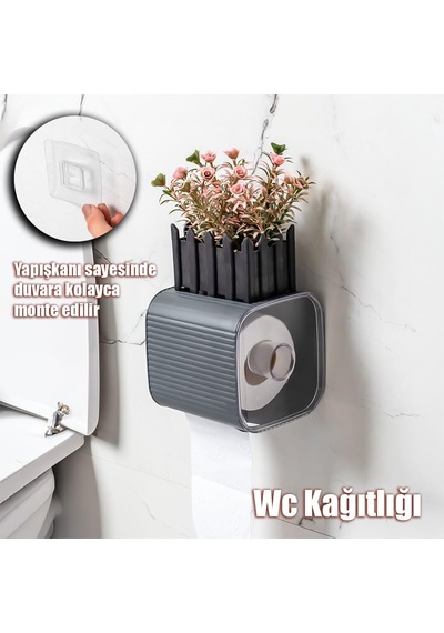 Porsima Yapışkanlı Banyo Tuvalet Kağıtlığı Wc Peçetelik Kağıtlık Tutucu Tuvalet Kağıt Organizeri Antrasit Diğer