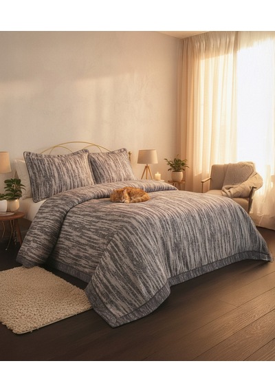 Calantha Home Collection Estella 3 Parça Siyah Geometrik Pike Takımı 240 X 260 Cm Siyah