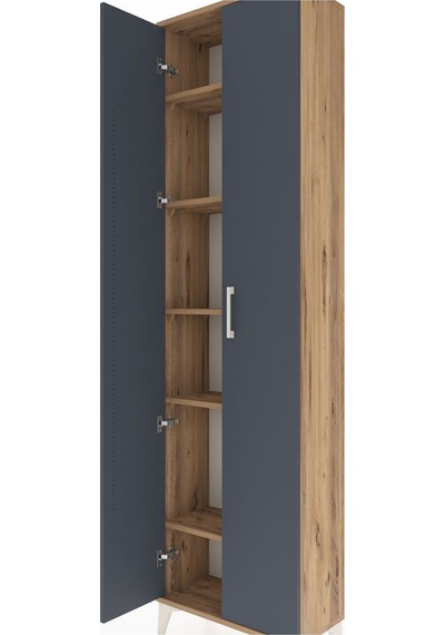 Arges Dolap 5 Raflı Tek Çekmeceli 2 Kapaklı 60x30x221 Antrasit-antrasit Atlas Çam