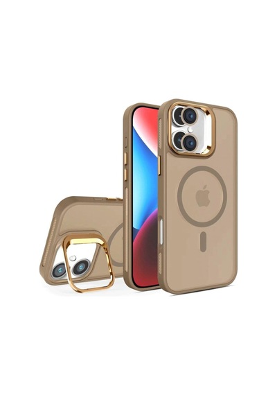 iPhone Uyumlu 11 Kamera Korumalı Stantlı Magsafe Destekli Mat Lens Koruyucu Telefon Kılıfı Çöl Kahve