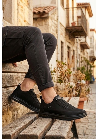 Pepita E386 Rahat Hafif Keten Özel Tasarım Spor Sneaker Erkek Ayakkabı Siyah