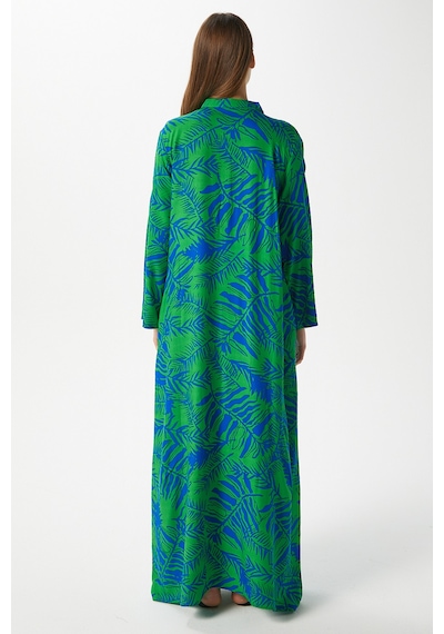 Ritnice Modest Kadın Leaf %100 Viskon Mavi Yeşil Önden Düğmeli Uzun Elbise Yeşilsaksmavi Çok Renkli Ritnice Modest Kadın Leaf %100 Viskon Mavi Yeşil Önden Düğmeli Uzun Elbise Yeşilsaksmavi Çok Renkli