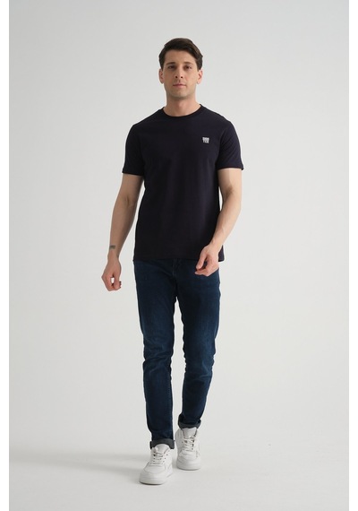 Shooter Sportwear Shooter Erkek Pamuklu Esnek T-shirt Standart Kalıp Minimal Logolu Lacivert