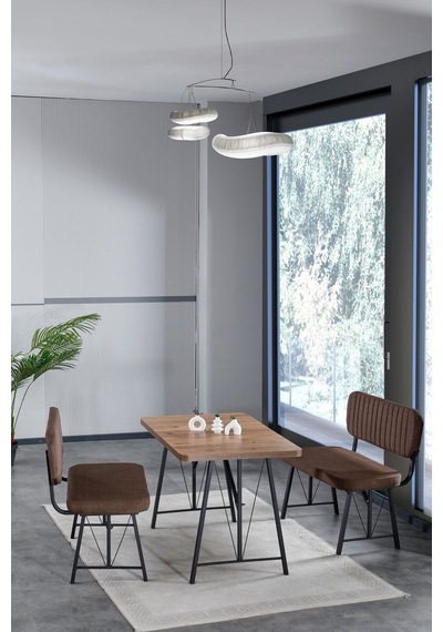 Hayat 70x110 Atlantik Mutfak Masası, Mutfak Masası Takımı, Yemek Masası, 2 Benchli - Kahverengi Kahverengi