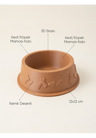 Kemik Desenli Mama Kabı 3d Baskı Kedi Köpek Mama Ve Su Kabı 12cm
