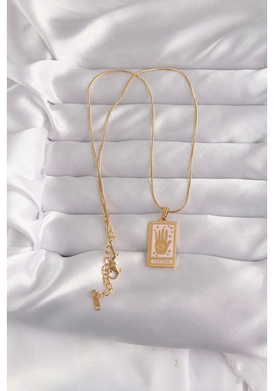 316l Çelik Gold Renk Pembe Mineli El Figür Tarot Kolye Çok Renkli
