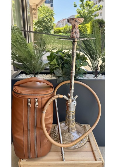 Sigor Çelik Nargile Takımı Çanta Lüle Maşa Dahildir /dip Dekor Gold