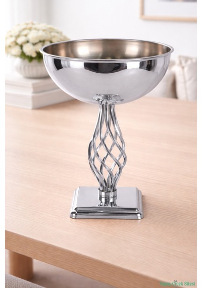 Yapay Çiçek Sitesi Metal Dekoratif Burgu Vazo 39 Cm Gümüş