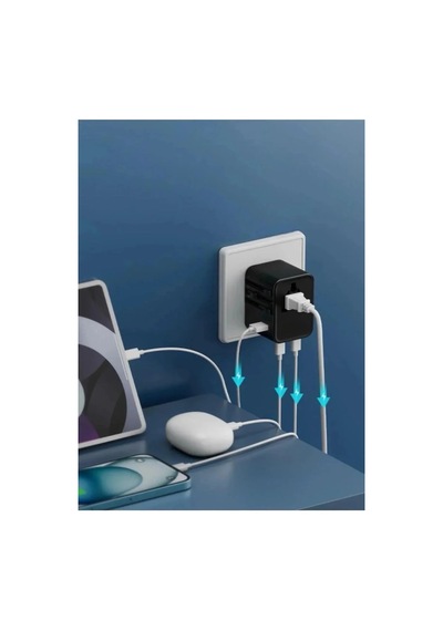 25w Evrensel Seyahat Adaptörü, Eu/us/uk/au Priz Dönüştürücü, 1x Usb, 2x Type-c Hızlı Şarj Beyaz