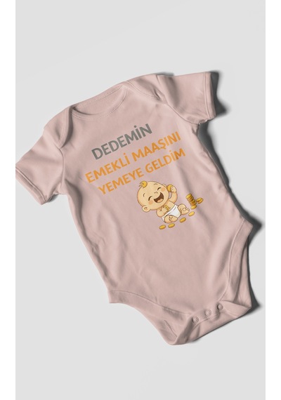 Morivokids Dedemden Kısa Kollu Bebek Body %100 Pamuk Pastel Pembe