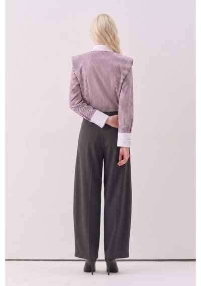 Sagaza Studio Ss6061 Eton Fıtted Gomlek Kahve-cızgı