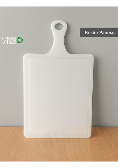 Saplı Kesim Panosu Doğruma Tahtası Salata Meyve Kesme Tahtası 36x21 Cm Beyaz