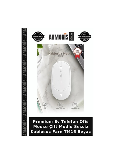Premium Ev Telefon Ofis Mouse Çift Modlu Sessiz Kablosuz Fare Tm16 Beyaz