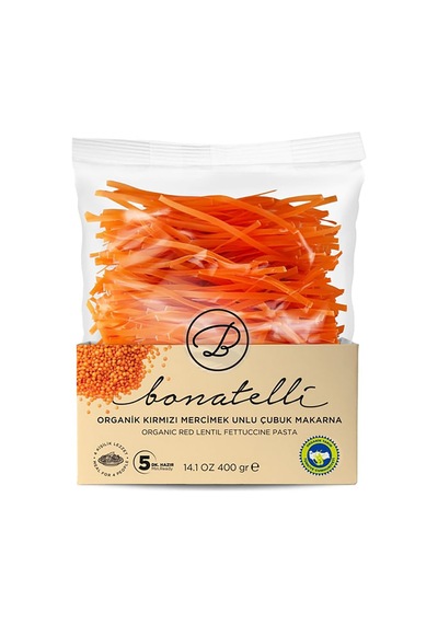 Bonatelli Organik Kırmızı Mercimekli Çubuk Makarna 400 G - 4 Adet Tarı