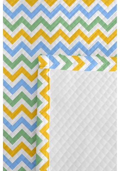 Mavi Zigzag Geometrik Genç Odası Tek Kişilik Pike Takımı-sarı Yeşil 160x220 Cm Kapitone Yatak Örtüsü Bohem Kireç Geçişi