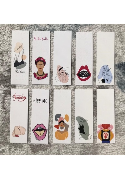 Kadın Feminist Kahlo Desenli 10'lu Kitap Ayraç Seti Pytkayr