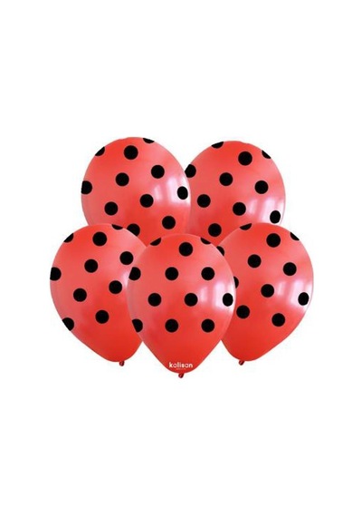 Beysüs Kırmızı Siyah Puantiyeli Baskılı Balon 10 Lu Standart