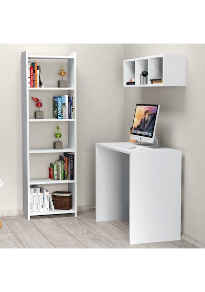 Tanmob Çalışma Masası Raflı Kitaplıklı Beyaz - Clm0301