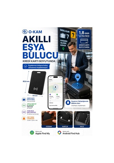 Akıllı Cüzdan Bulucu Kredi Kartı Boyutunda Aircard Kablosuz Şarj Apple Uyumlu & Android Ok110